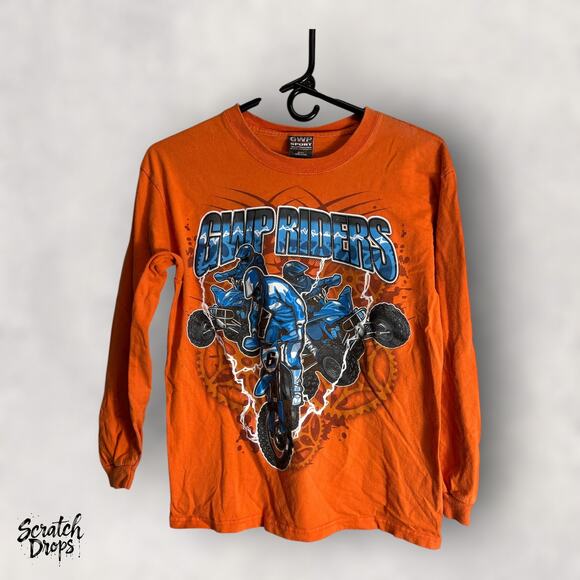 GWP Sport Youth XL Orange Long Sleeve Shirt Vintage Y2K Motocross Cotton Tee V10 - Picture 3 of 3